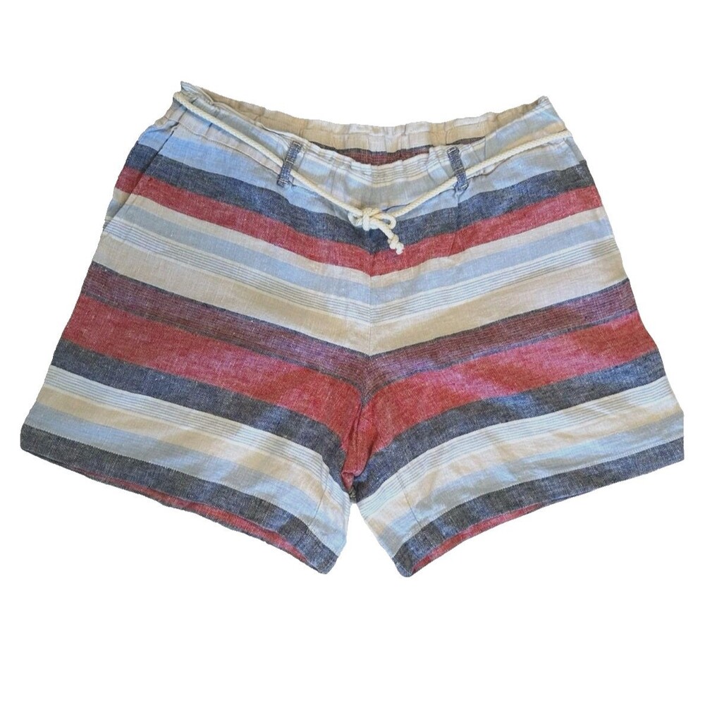 J Jill Linen Multicolor 100% Linen Rope Tie Shorts NWT Coastal, Beach